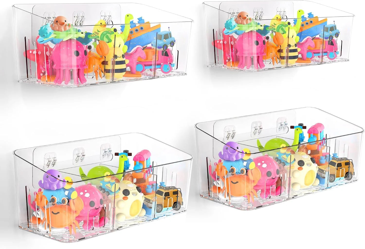 Bath Toy Storage 2 Packs, Large Bath Toy Holder, 3 Compartments, Quick-Dry, BPA-Free Bathtub Toy Organizer bifanuoyard - Image 2