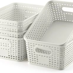 Plastic Storage Baskets 6 Pack Sturdy Storage Organizer Basket Woven Plastic Storage Bins for bifanuoyard