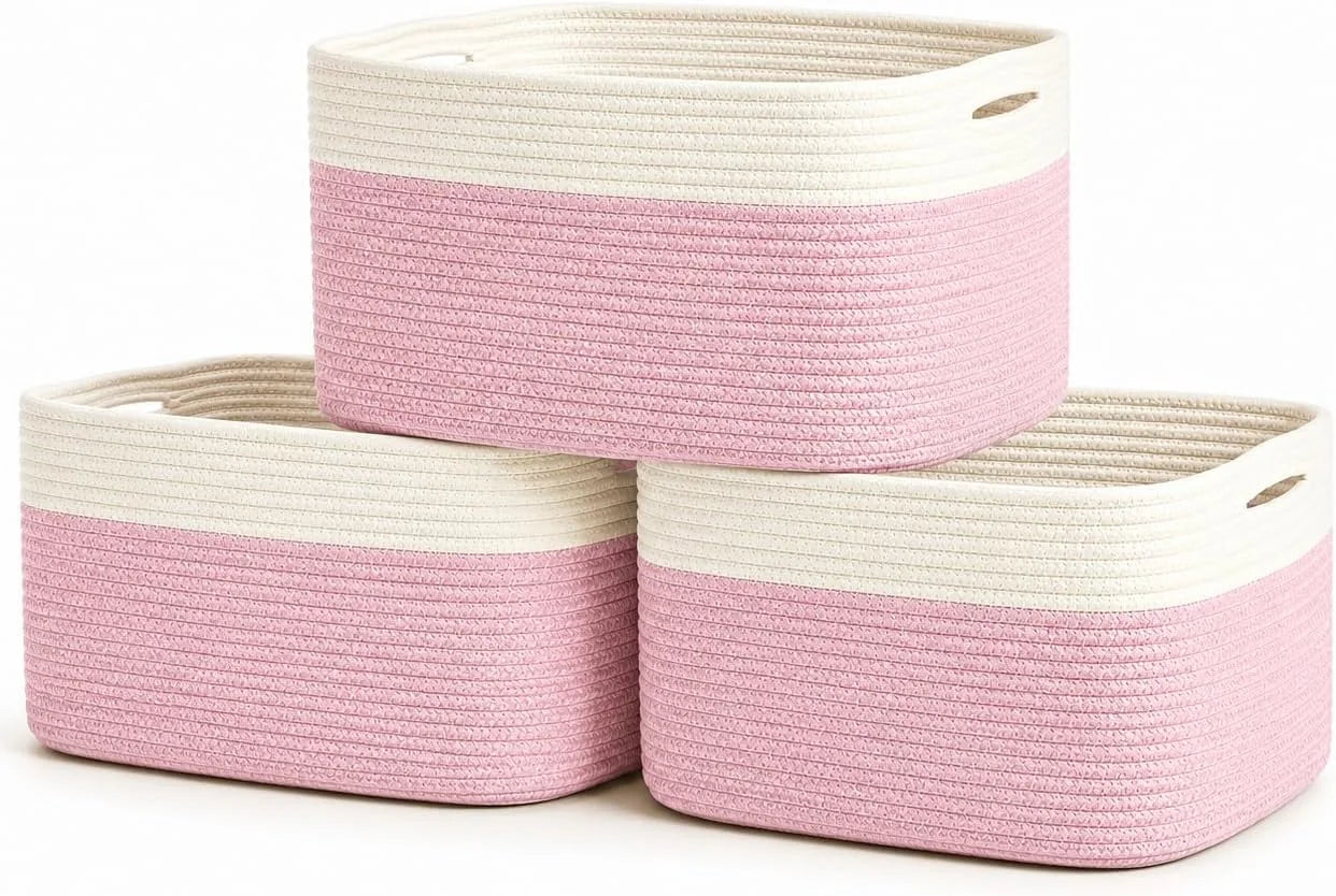OrganiHaus Cotton Rope Baskets for Shelves, Set of 3, 15x9x10, Handwoven, a toy bin and organizer for towels bifanuoyard - Image 17