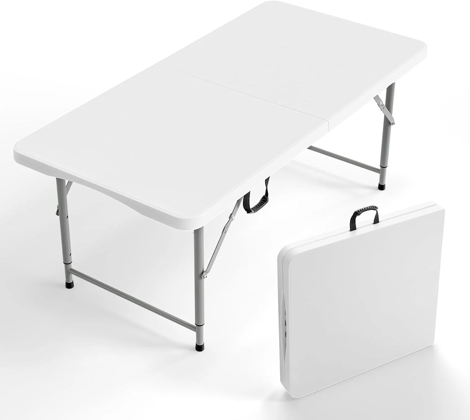New Arrivals VINGLI 4 FT Plastic Folding Camping Table,3-Level Adjustable Height, Portable in/Outdoor Party Picnic Dining Desk - Image 3