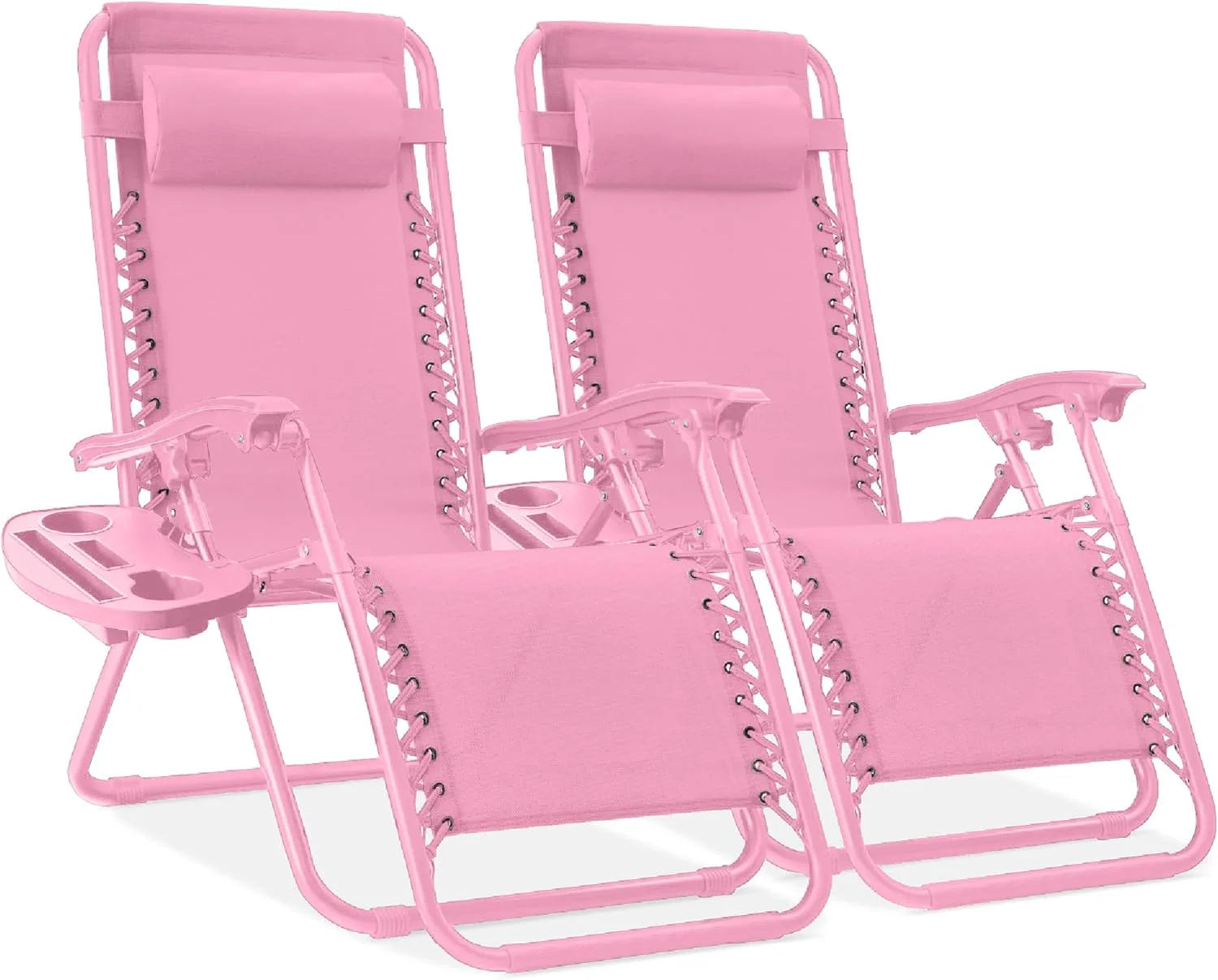New Arrivals Choice Products Set of 2 Adjustable Steel Mesh Zero Gravity Lounge Chair Recliners w/Pillows and Cup Holder Trays - Image 34