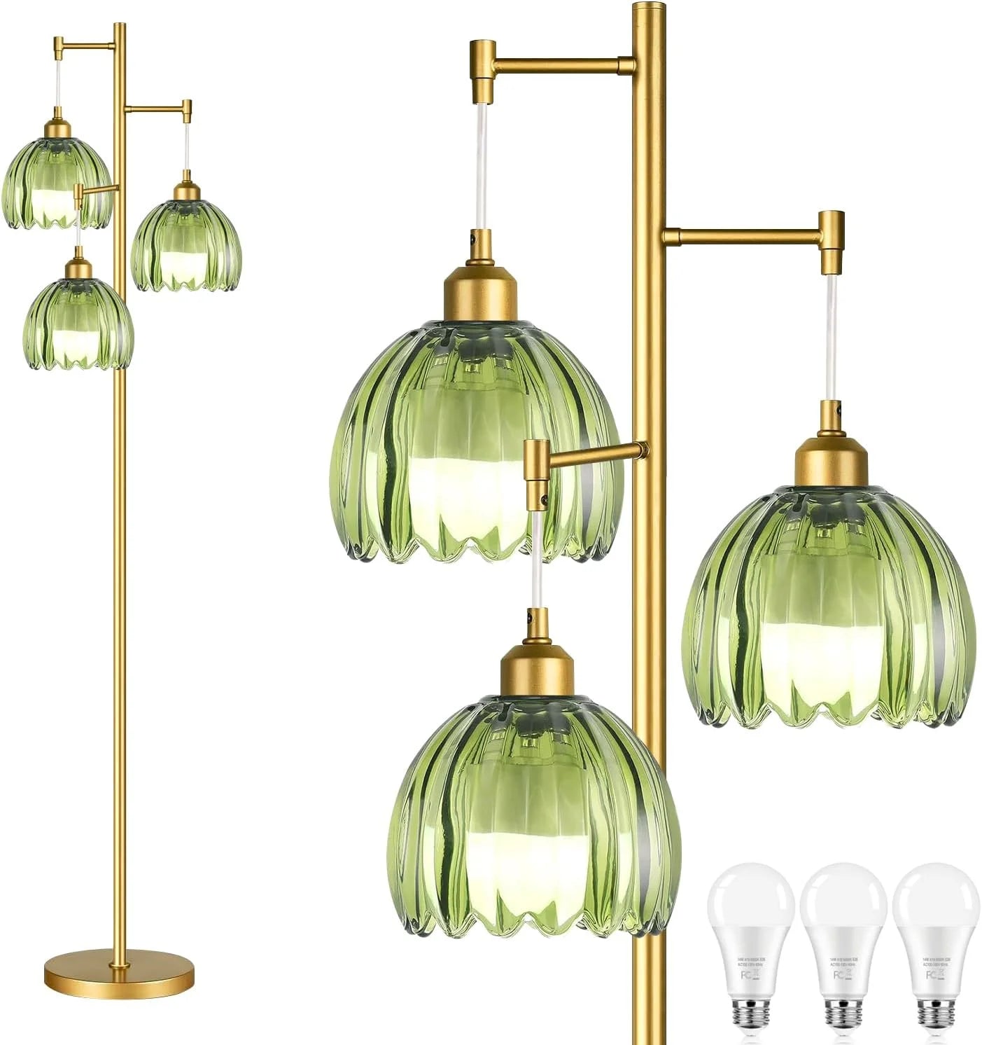 ZECOXOL Vintage Floor Lamp for Living Room Bedroom-3 Light Glass Floor Lamp with Three Led Bulb bifanuoyard - Image 6
