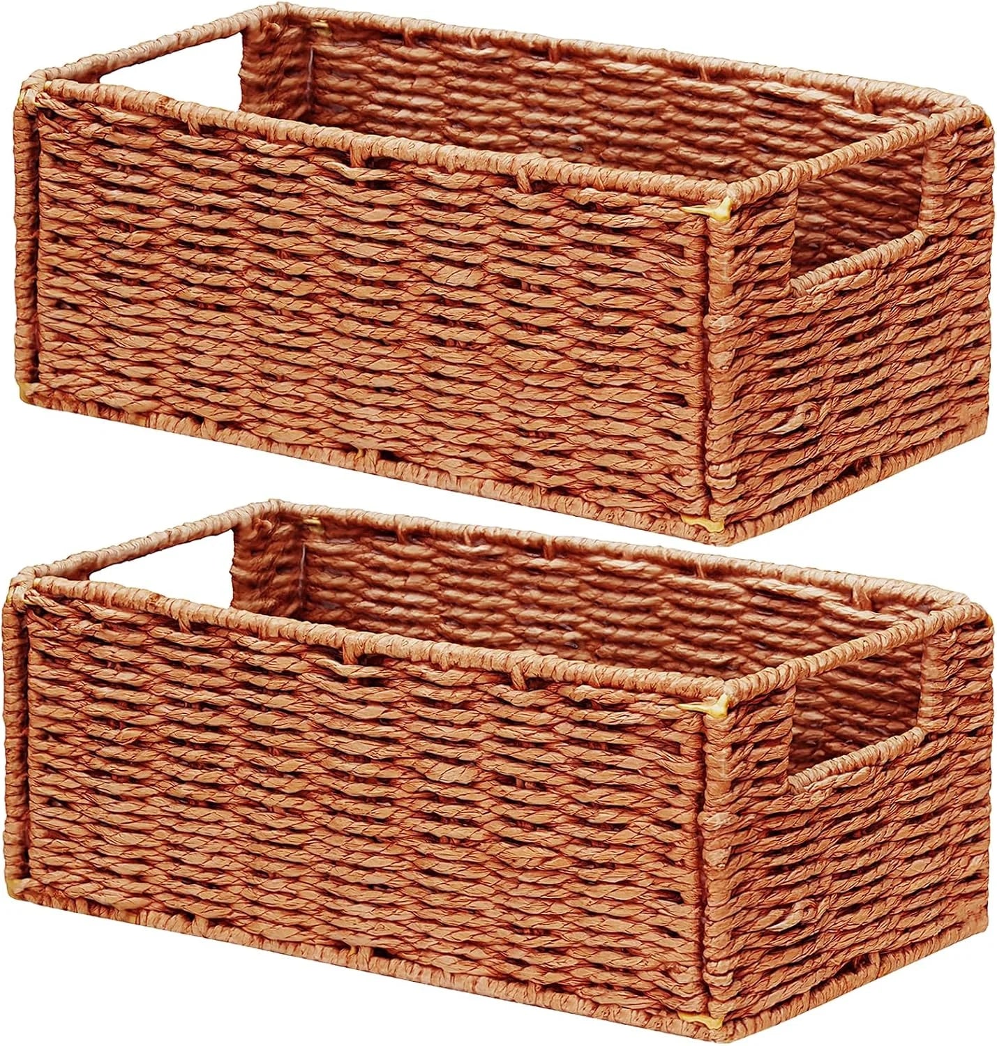 Wicker Storage Basket, Set of 2 Hand-Woven Paper Rope Wicker Basket, Small Storage Baskets for Organizing Toilet bifanuoyard - Image 3