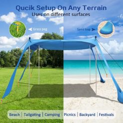 Alternative view of New Arrivals Beach Canopy Beach Tent UPF50+ 11×11 FT Easy to Setup Extra Windproof Rope Sun Shelter Beach Shade Canopy with 4