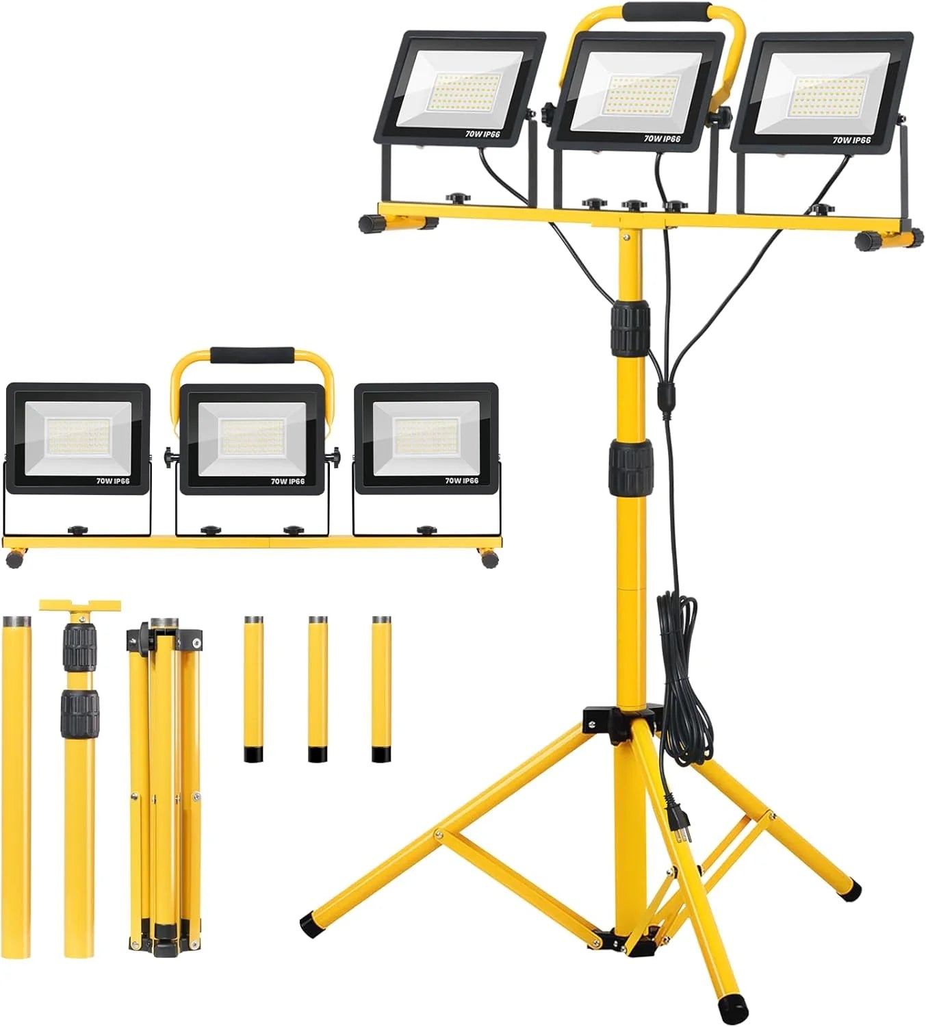 New Arrivals 21000Lumen LED Work Lights with Stand, 3 Head Portable Work Light with 16FT Cord, IP66 Waterproof Tripod