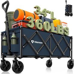 Alternative view of New Arrivals 34” Extra Long Folding Portable Wagon Cart, 120L 360LBS Black, Heavy Duty