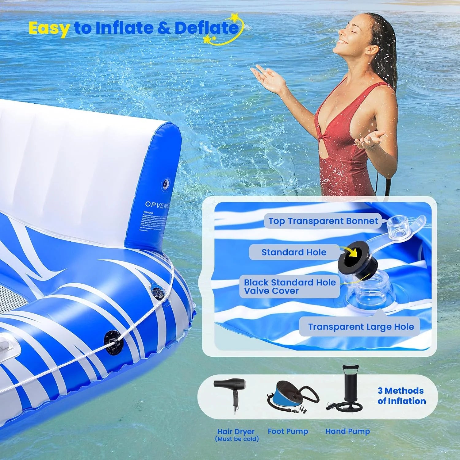 Inflatable Pool Floats Adults, Large Pool Lounger Chair Floaties with Cup Holders Backrest Footrest - Image 7