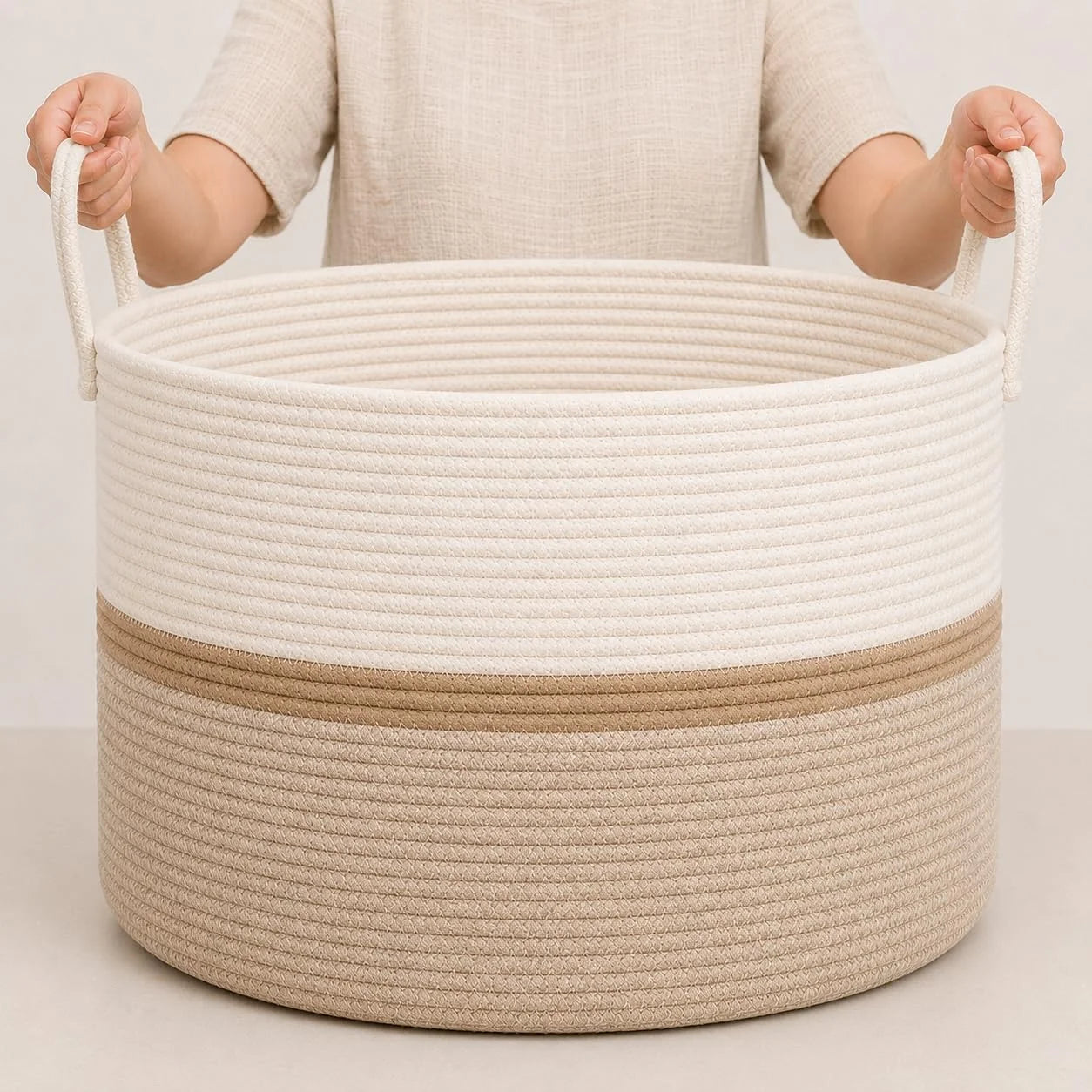 OrganiHaus Round Toy Basket & Blanket Basket, Cotton Rope 20×13, Full Honey, Round Cotton Rope Basket, 20×13 bifanuoyard - Image 10