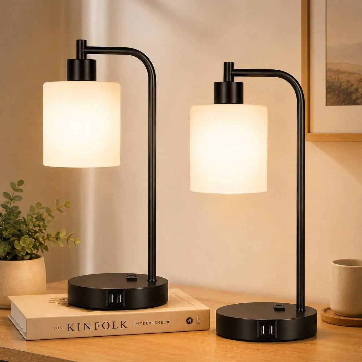 Set of 2 Industrial Touch Control Table Lamps with USB C+A Ports and AC Outlet, Dimmable, Bulb Included bifanuoyard - Image 6