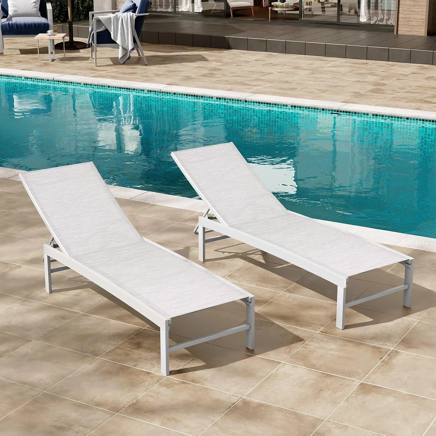 New Arrivals Products Lounge Chair Outdoor Set of 2, Metal Pool Chaise Lounge Chairs, Adjustable Five-Position Tanning - Image 12
