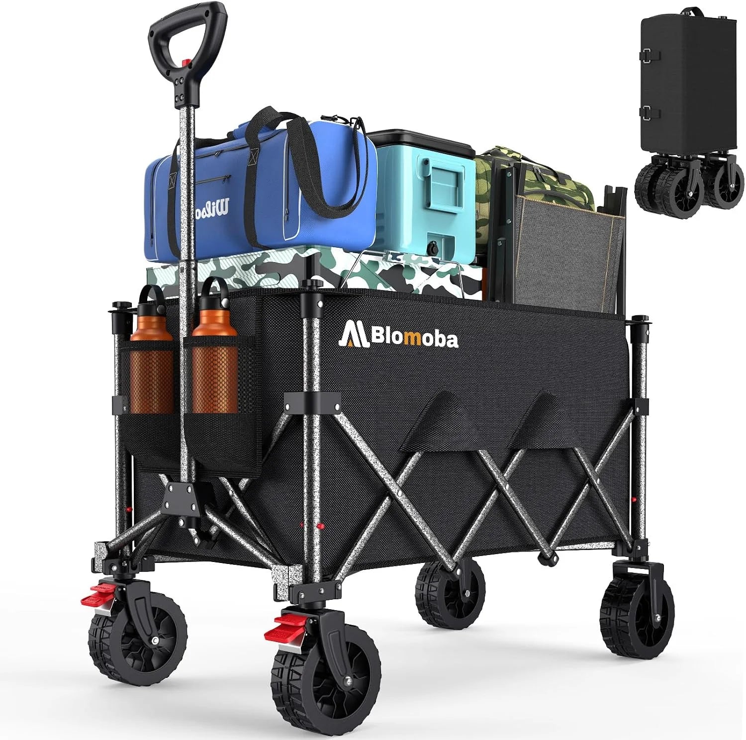 Blomoba Collapsible Wagon Cart, 220LBS Utility Wagon with Wheels, Black - Image 2