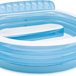 New Arrivals INTEX Swim Center Inflatable Family Lounge Pool: Built-In Bench " Cup Holder " 156 Gallon Capacity " 90 x 86 x 31 " Blue bifanuoyard