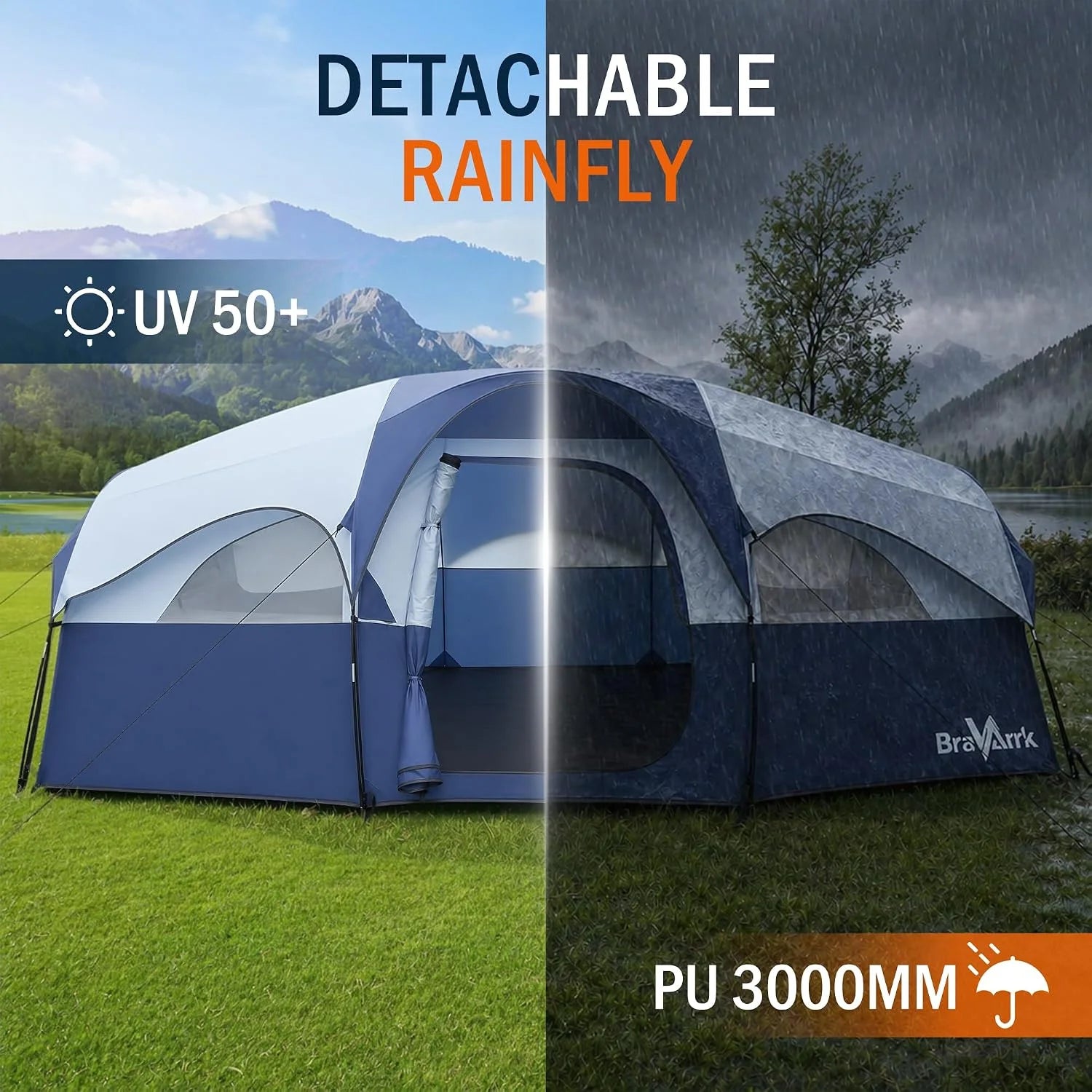 Camping Tent for 8 Person, PU3000MM Waterproof Family Tent with Rainfly, Large Roomy 3 Room Camping Tents - Image 7