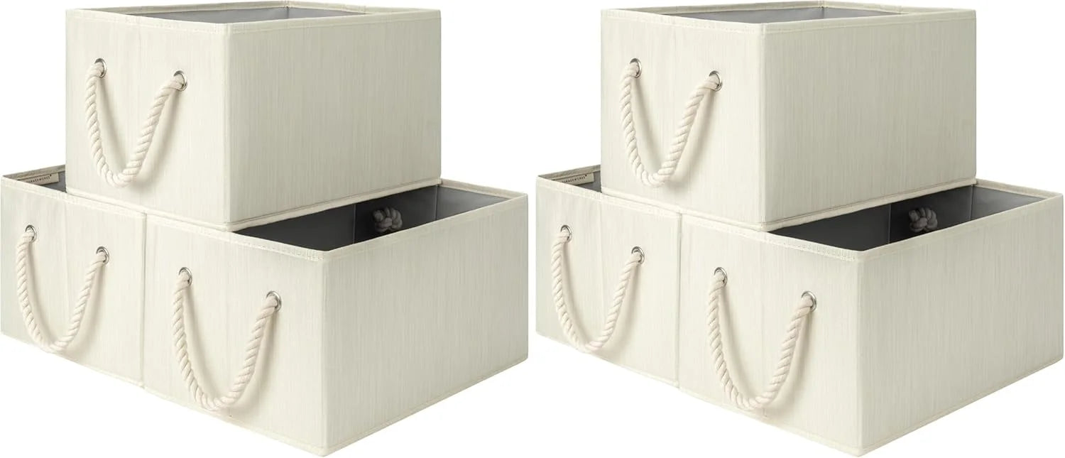 StorageWorks Fabric Storage Bins with Rope Handles, Beige, Extra Large, Collapsible Closet Storage Bins, Closet bifanuoyard - Image 2