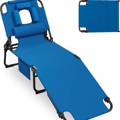 New Arrivals 400lbs Tanning Chair with Face Hole, 5-Position Folding Chaise Lounge Chair with Side Pockets