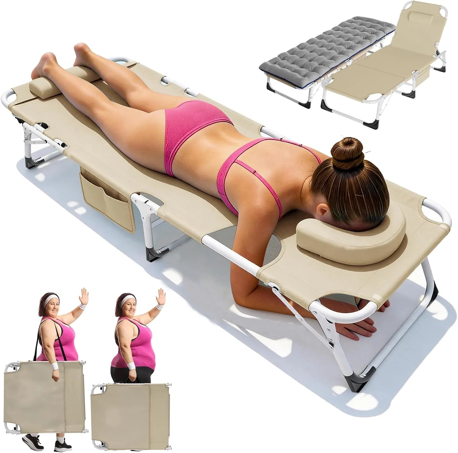 New Arrivals Heavy Duty Tanning Chair, Outdoor 5-Position Folding Chaise Lounge Chair with Pad, Portable Beach Lounge Chair - Image 12