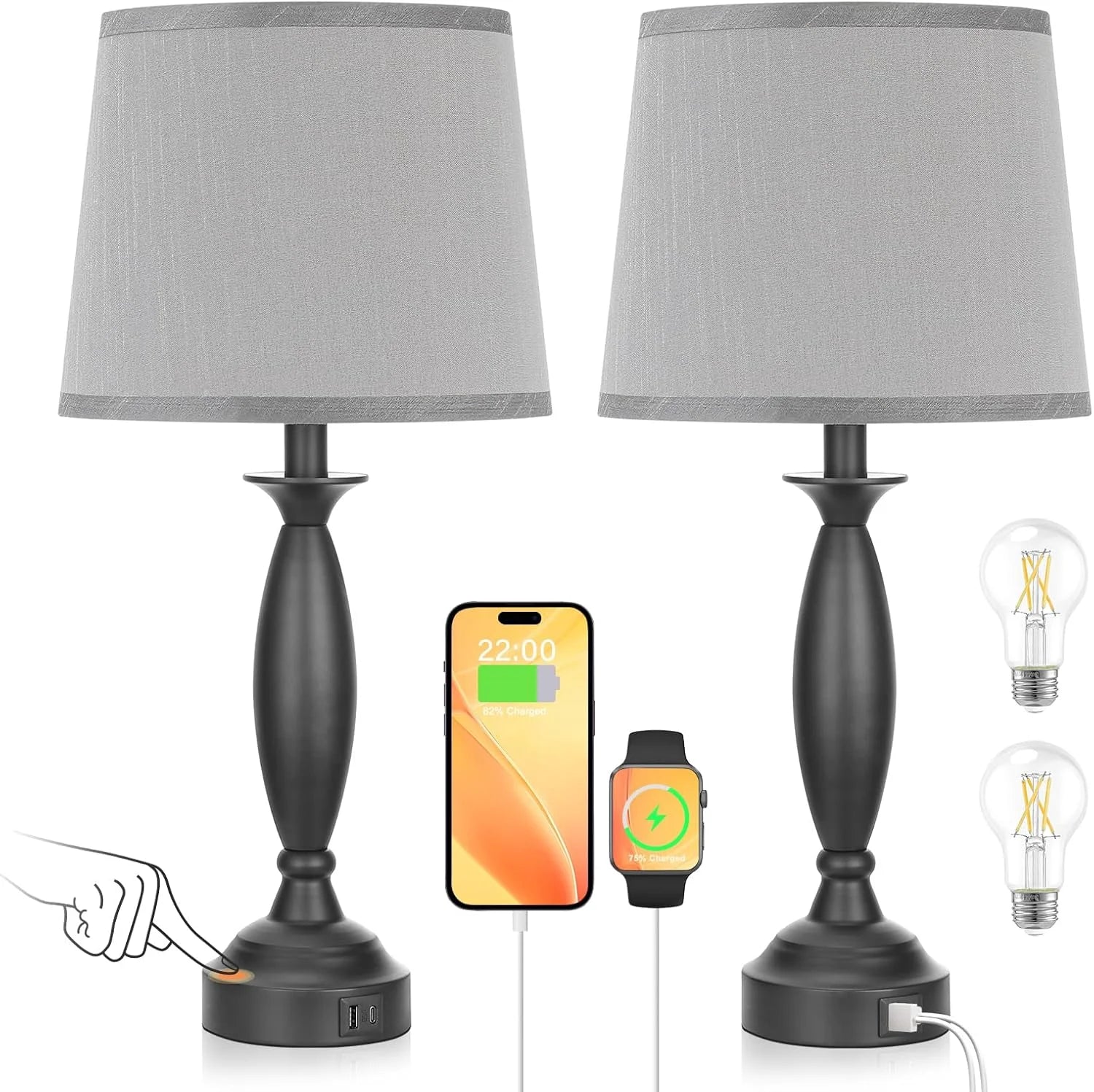 Seealle Touch Bedside Lamps for Nightstand Set of 2, Dimmable, Bulb Included bifanuoyard - Image 2